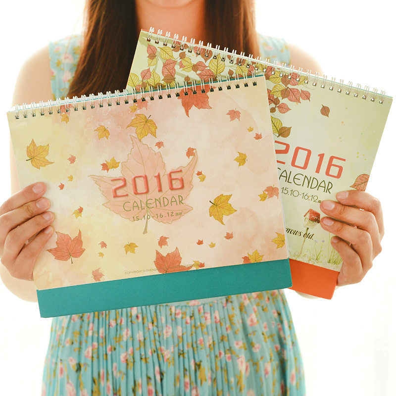 新款韓國(guó)文具批發(fā) 繽紛落葉系列2016年臺(tái)歷 桌面日歷 猴年臺(tái)歷4款